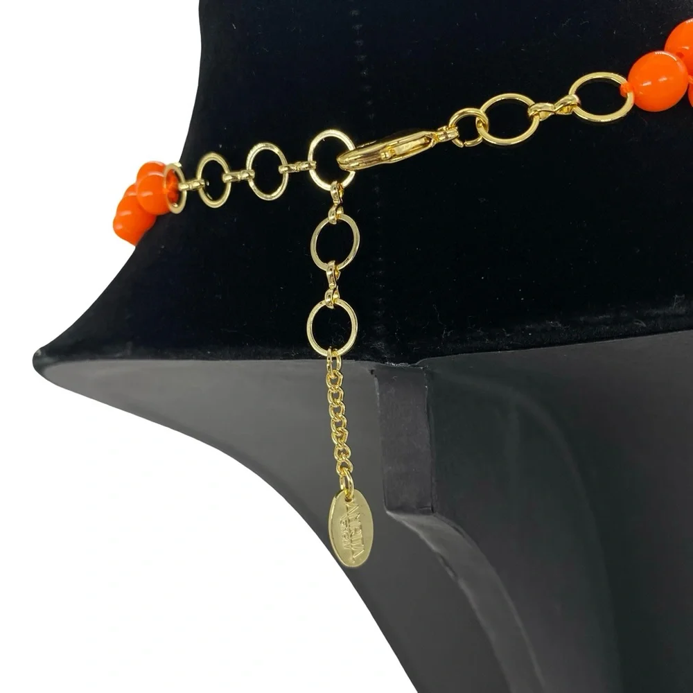 Amrita Singh Orange Beaded Bib Statement Necklace Retro Mod